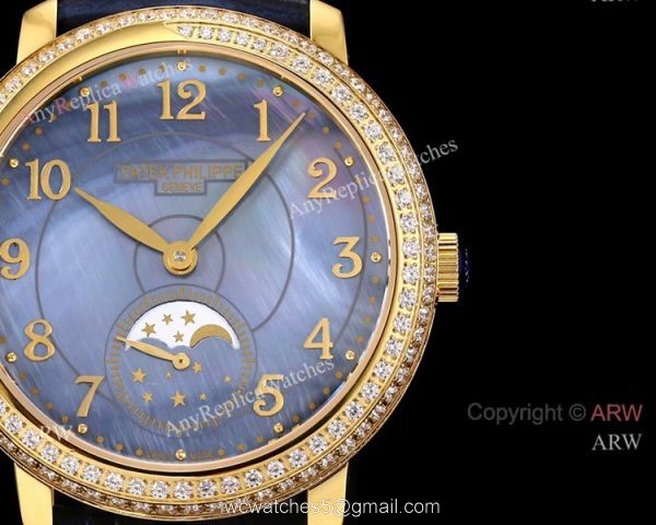 Swiss Patek Philippe Complications 4968R Watch Blue Mother of Pearl Gold Case