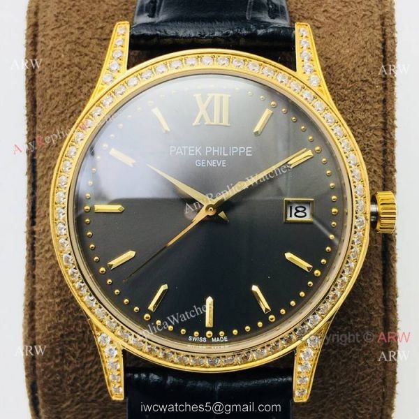 Swiss Replica Patek Philippe Calatrava V2 version Yellow Gold Diamond Watch