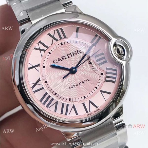 Swiss Replica Cartier Ss Pink Face Watch Ballon Bleu Series
