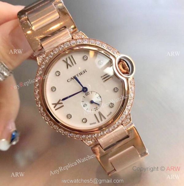 Stainless Steel Diamond White Dial Womens Fake Cartier Watch