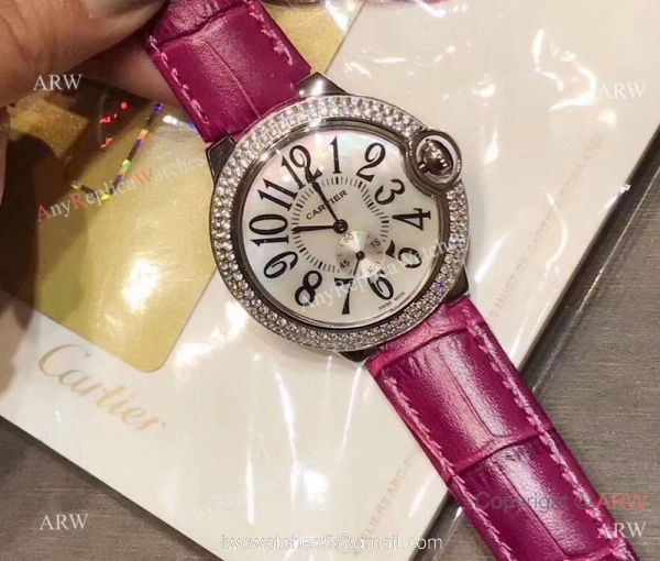 Womens Fake Cartier Watch Ballon Bleu Diamond Bezel 36mm