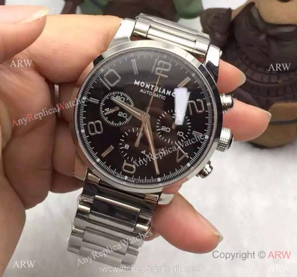 Swiss Grade Replica Montblanc Timewalker Chronograph Watch SS Black Dial