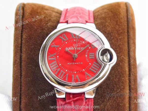 Swiss Ballon Bleu Cartier Watch Copy SS Red Dial Automatic 33mm