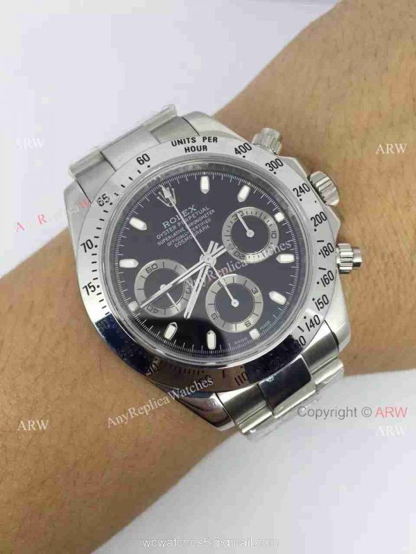 Replica Rolex Daytona Valjoux 7750 Watch Stainless Steel Black Dial Buy Swiss
