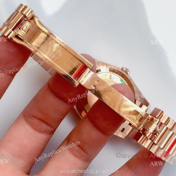 Noob Factory Rolex Day Date Rose Gold Olive Green Dial Swiss Replica Watch For Men