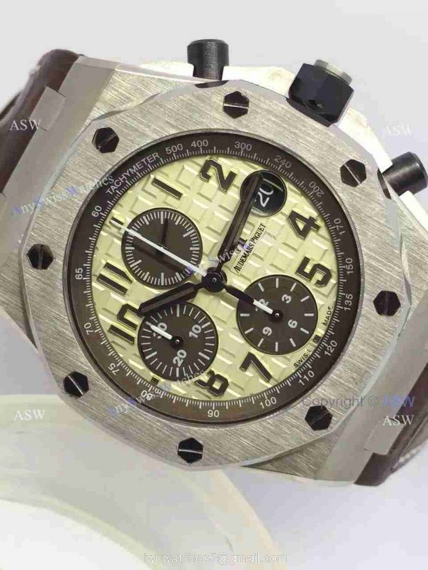 Fake Audemars Piguet Watch SS Yellow Dial Brown Leather Swiss AP