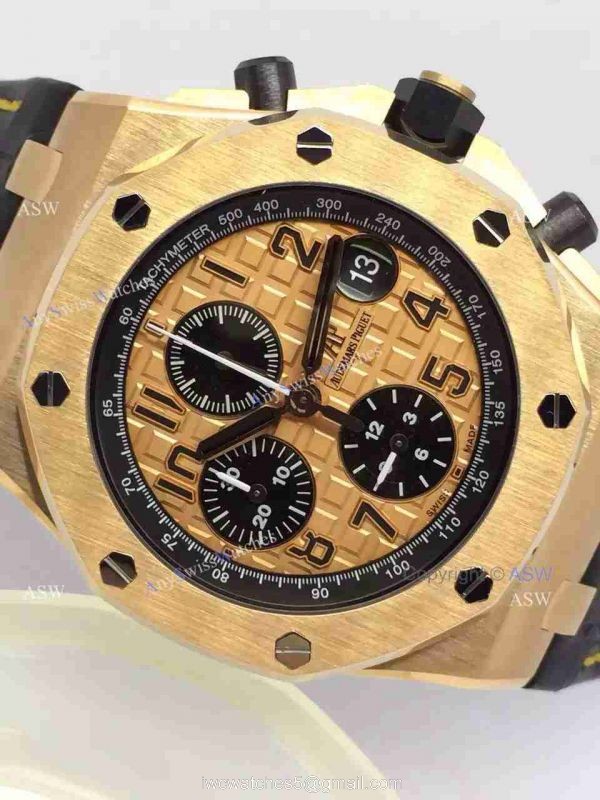 Fake Audemars Piguet Watch Rose Gold Black Leather Mens Watch