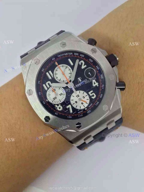 Swiss Knockoff Audemars Piguet Watch SS Blue Dial Blue Leather