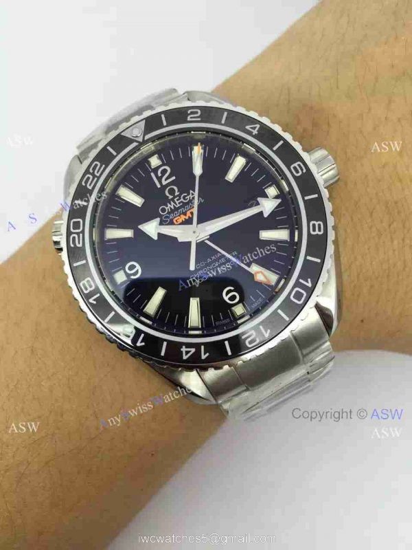 Knockoff Swiss Omega Seamaster GMT Watch Black Dial / Gray Arabic