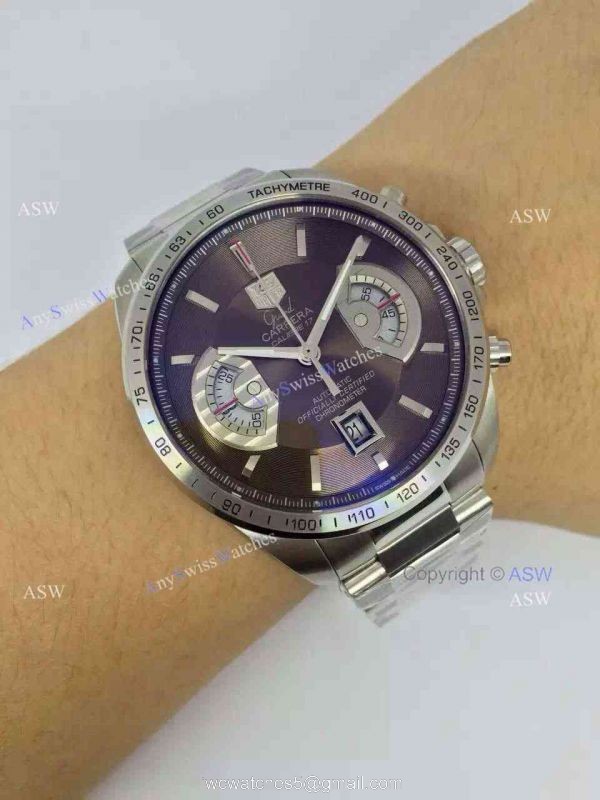 Swiss Grade One Tag Heuer Grand Carrera Calibre 17 RS3 Watch Stainless Steel Coffee surface