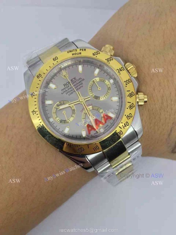 Swiss AAA Replica Rolex Daytona Valjoux 7750 Watch 2-Tone Gray Dial