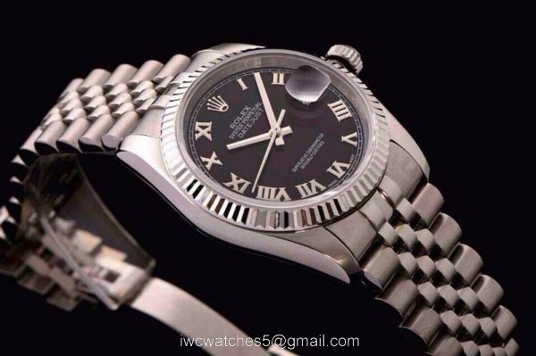 ROLEX DATEJUST SWISS ETA3135 WATCH SS BLACK ROMAN