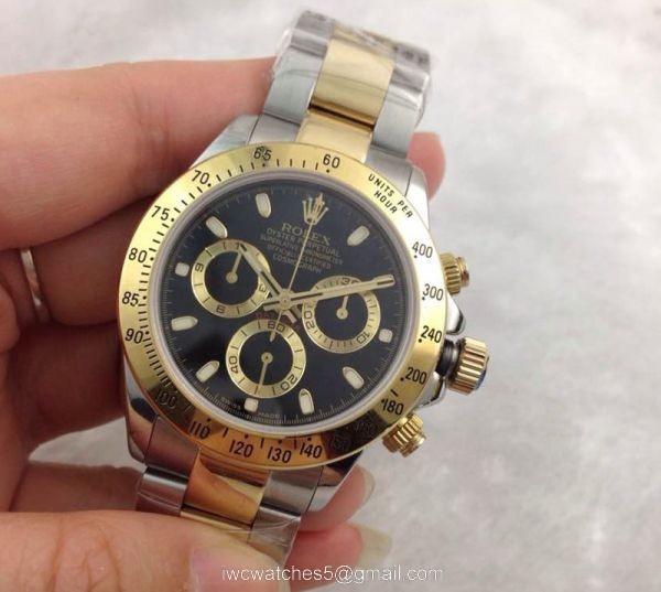 Rolex Daytona Swiss Grade 7750 Two Tone Black Face 40mm Mens Watch