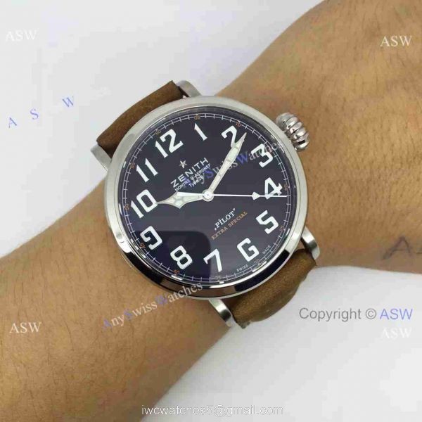 Swiss Knockoff Zenith Pilot Watch Brown Leather
