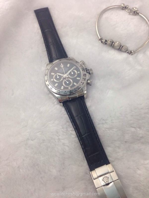 AAA Grade Copy Rolex Daytona Valjoux 7750 watch: SS Black Leather Strap watch