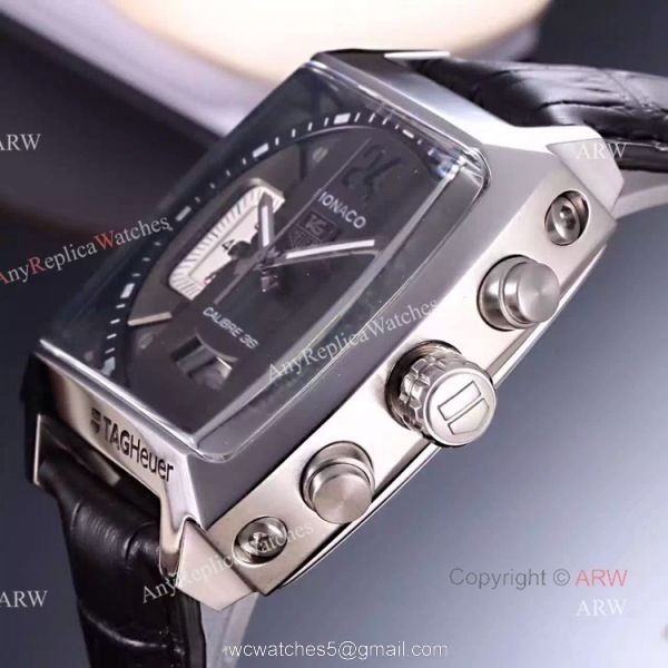 Tag Heuer Monaco Calibre 12 Replica Watch SS Black Red/Blue Line Dial