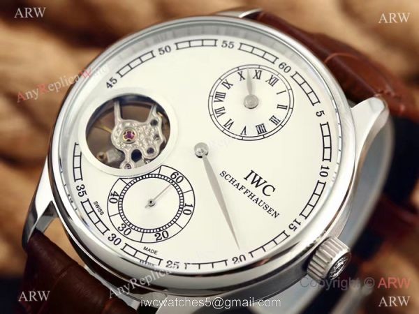 High Quality Replica IWC Tourbillon Portuguese SS Black Leather Watch
