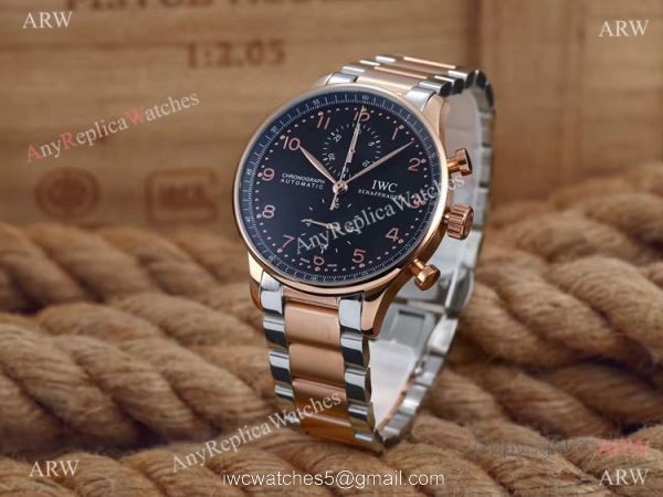 IWC Portuguese Black Face 2-Tone Rose Gold Case Copy Watch