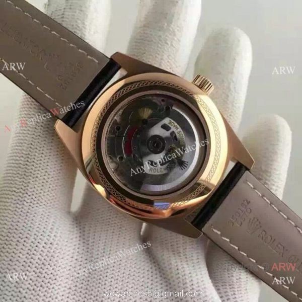Swiss Replica Rolex Cellini Danaos Watch Rose Gold Black Face Automatic Movement