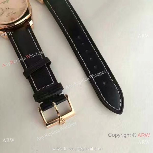 Swiss Replica Rolex Cellini Danaos Replica Watch Rose Gold Black Leather Strap