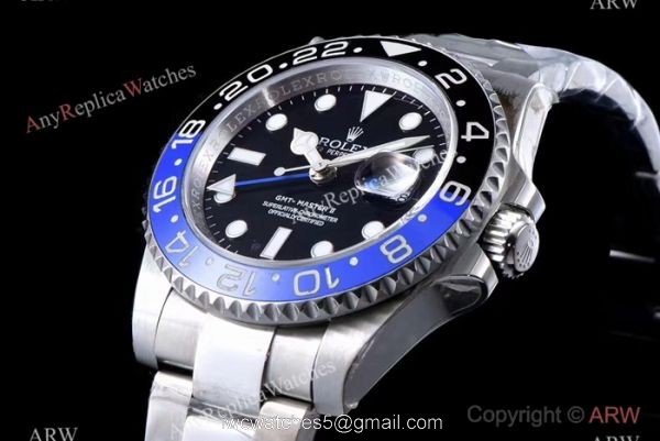 JF Factory Real Swiss ETA2836 Rolex Batman Replica Watch GMT-Master II 40mm