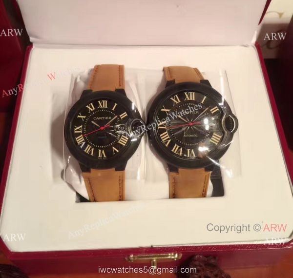 Buy Replica Cartier Ballon Bleu Automatic Watch Brown Leather ADLC coating Case