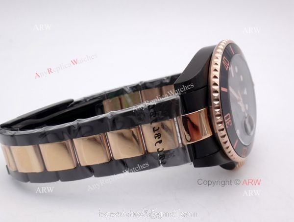 High Quality Solid Black Rolex Submariner Watch 2-Tone Rose Gold Black Ceramic Eezel