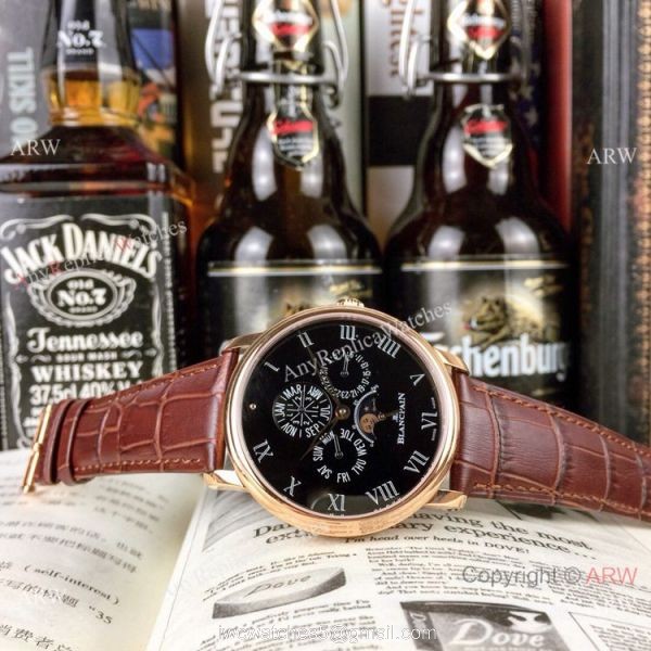 Fake Blancpain Moonphase Perpetual Calendar Rose Gold Watch 40mm
