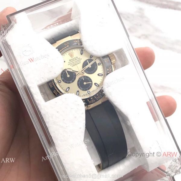 Copy Daytona Gold Case Black Rubber watch / AR Factory rolex watch