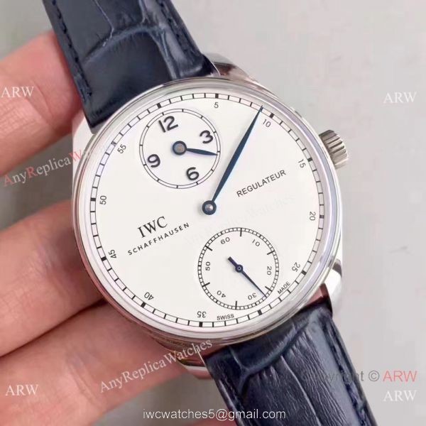 Swiss Grade 1A IWC Regulateur Watch White Dial Blue Leather Strap