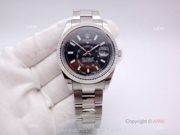High Quality Rolex Sky Dweller Replica Watch Stainless Steel Black Face 40mm