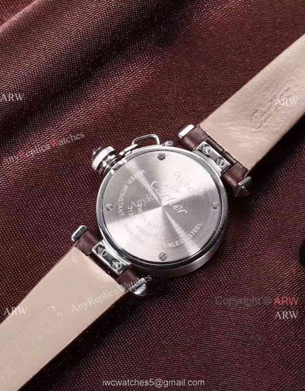 Replica Cartier Pasha SS Diamond Bezel Purple Strap Watch Ladies 28mm