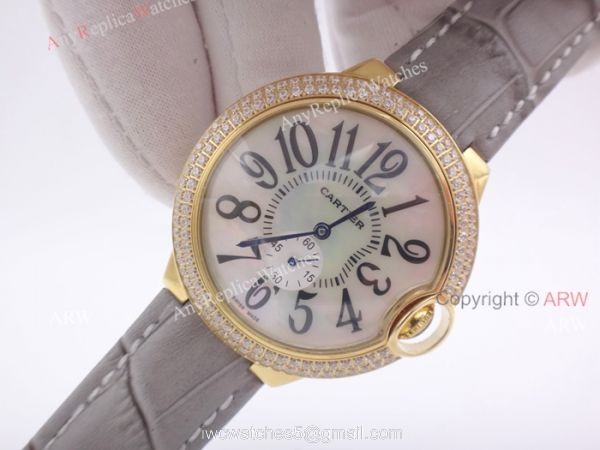 Cartier Ballon Bleu Gold Case Diamond Bezel Womens Fake Cartier Watch