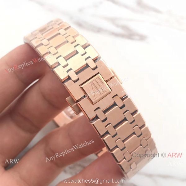JH Copy Audemars Piguet Royal Oak Automatic Extra Thin Watch Rose Gold Diamond Bezel