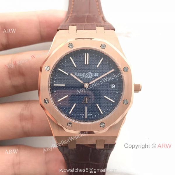 New Style Replica Audemars Piguet Extra Thin Watch Brown Leather Strap White Dial