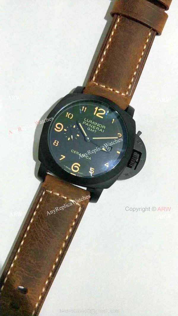 Copy Panerai PAM 441 Luminor GMT Ceramica Watch Black Case