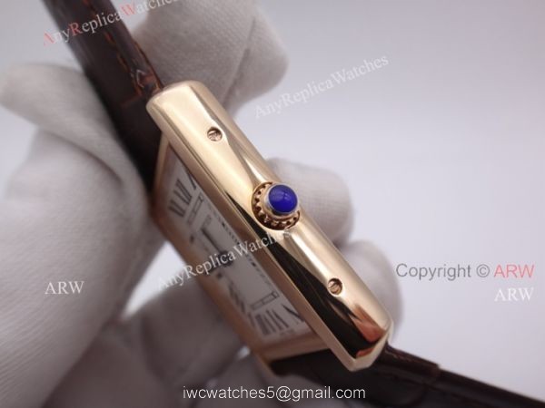 Cartier Tank Rose Gold Leather Strap Replica Watches For Sale