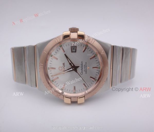 Replica Omega Constellation Automatic Men Watch 2 Tone Rose Gold Band W White Dial