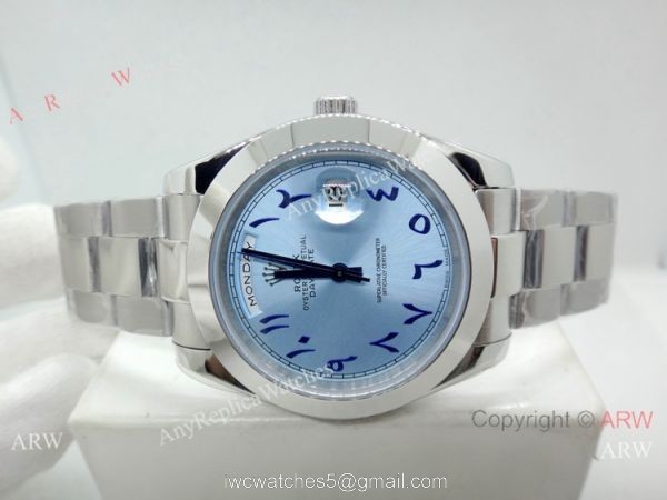 Rolex Day Date Ice Blue Replica Watch 40mm Stainless Steel Arabic Scripts Dial