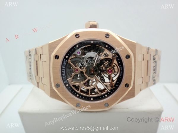 Swiss Grade Copy Audemars Piguet Royal Oak Extra-thin Openworked Rose Gold Watch
