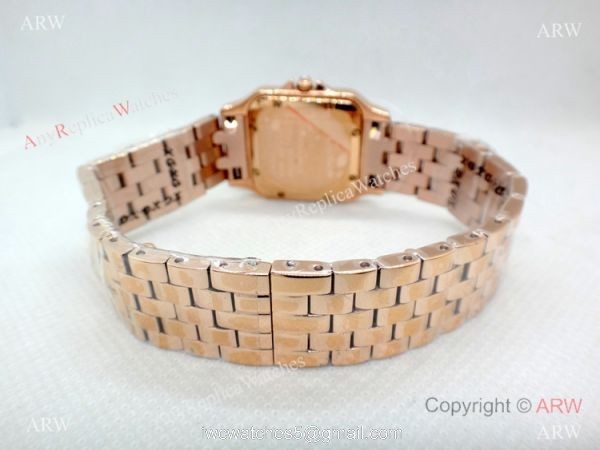 Panthere De Cartier Replica Watches Rose Gold Dark Red Dial