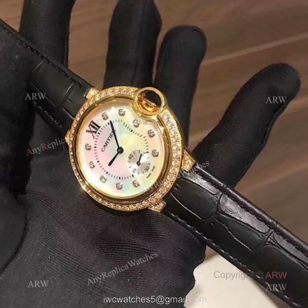 Fake Cartier Ballon Bleu 36mm Watch Gold Case White MOP Face