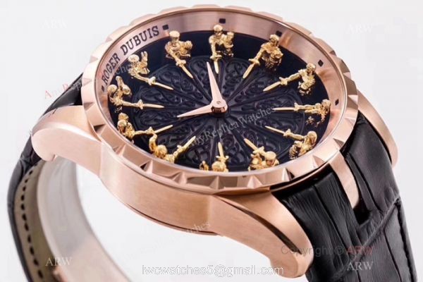 New Replica Roger Dubuis Excalibur Knights Of The Round Table II watch Rose Gold Black Dial