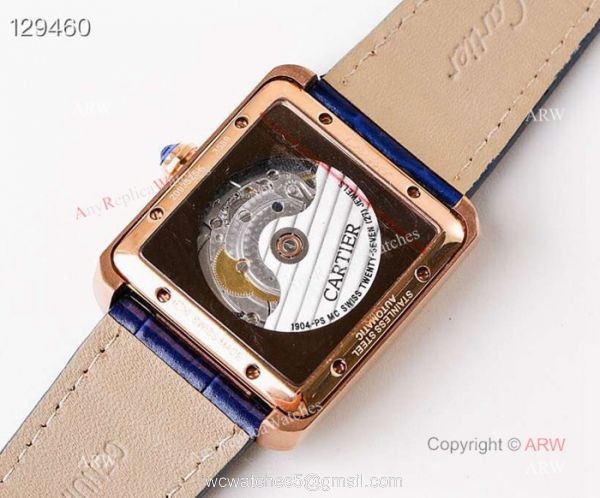 Swiss ETA2824 Cartier Tank Moon phase copy Watches Rose Gold Diamond Bezel