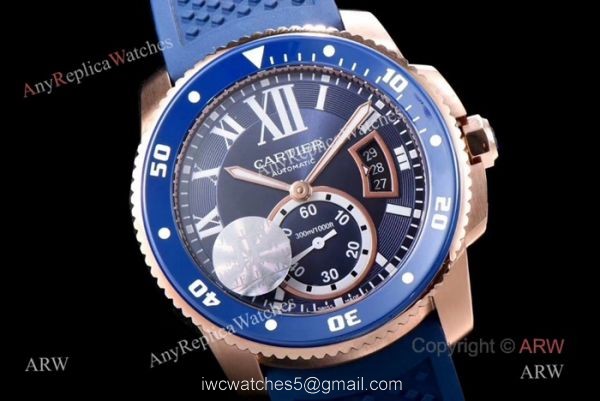 Swiss Replica Cartier Calibre De Cartier Diver Watch Rose Gold Blue