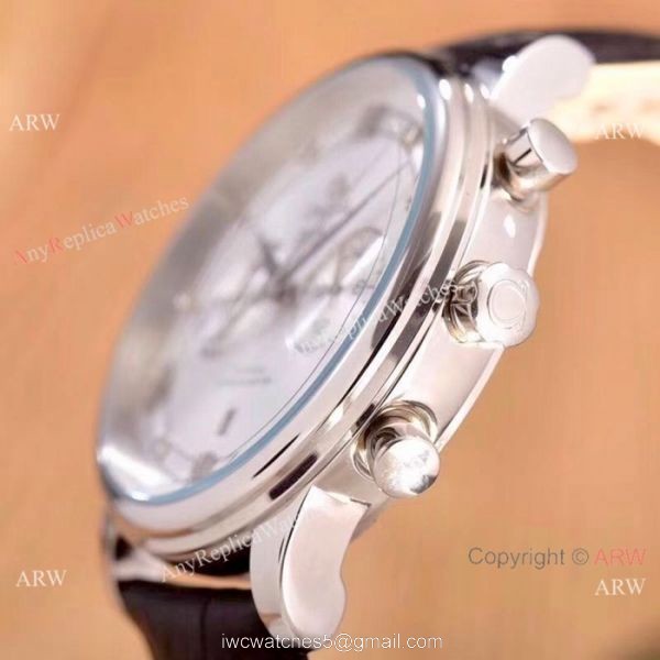 Fake Omega De Ville Chronograph Watches SS Brown Leather Strap