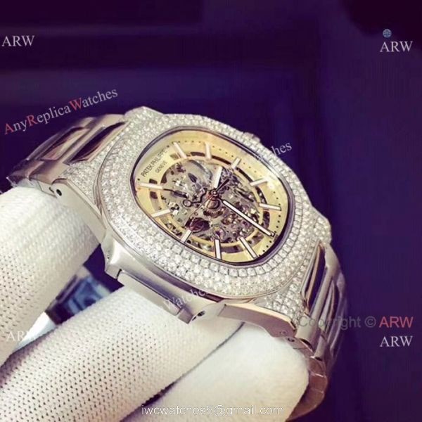 Copy Patek Philippe Nautilus Ice Out Watch Stainless Steel White Hollow
