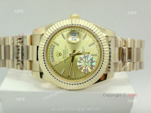 Copy Rolex Day Date 40mm Watch All Gold President White Stick