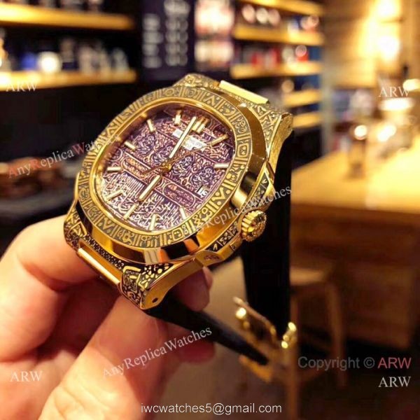Patek Philippe Engraving Nautilus Anniversary Watch Gold Case 40MM