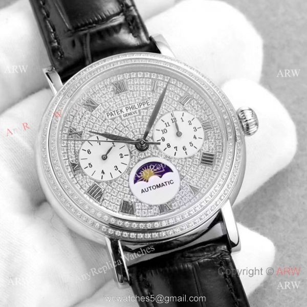 Fake Patek Philippe Complications SS Diamond dial Watch Swiss 9100
